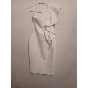 One-Shoulder White Ruffled Midi Dress